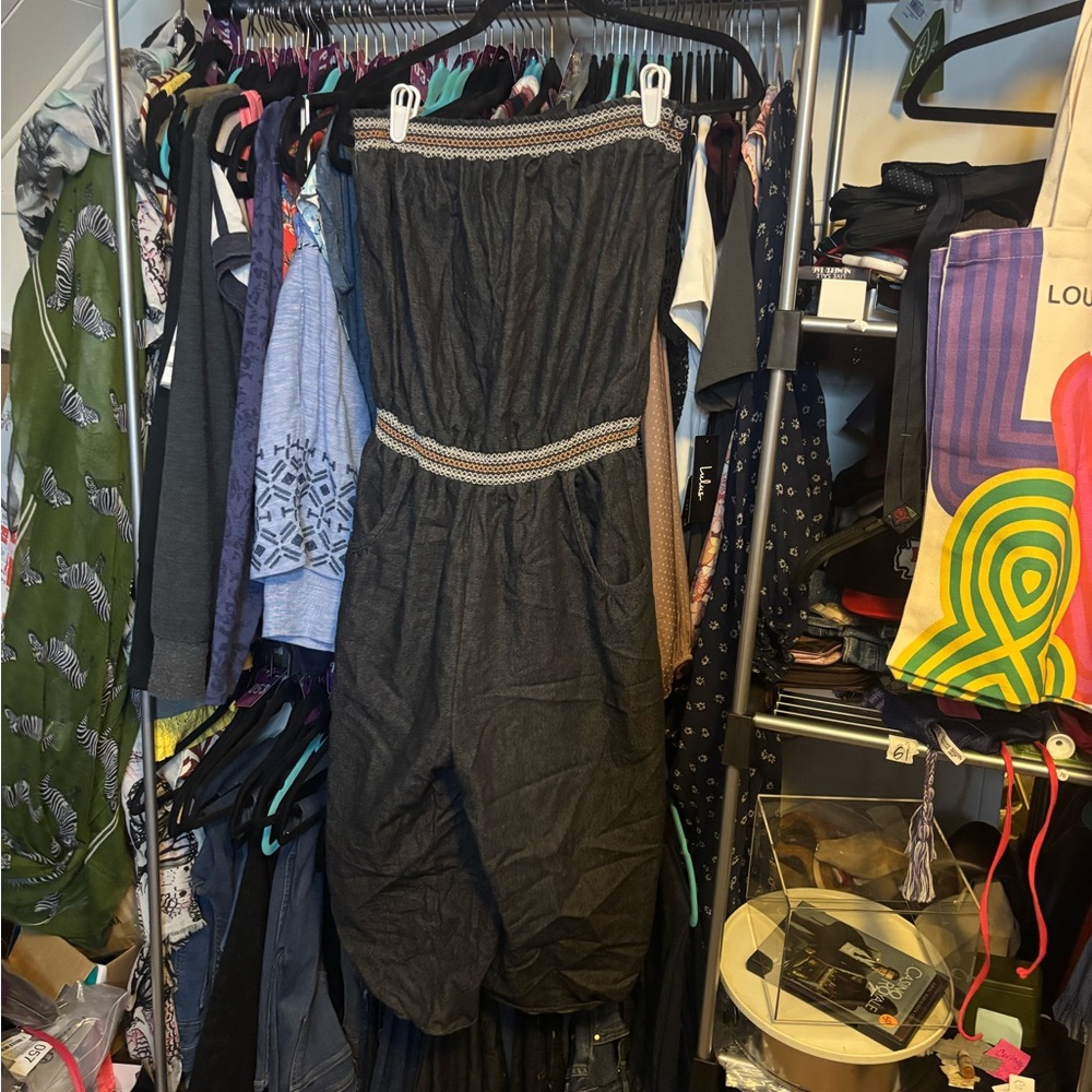 Chesley Black Denim Jumpsuit with Silver Accents & Pockets